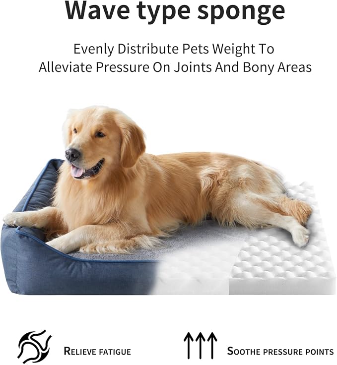 Tidore Orthopedic Dog Beds for Medium Dogs, Durable Egg Crate Foam Sofa Dog Bed wit Washable Removable Cover,Waterproof Lining,Pet Bed for Large Dogs (Peacock Blue, 39.4" L x 31.5" W x 7.4" Th) - Image 5