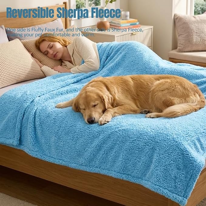 Blue Pet Blankets for Dogs Reversible Waterproof Pets Bed Cover Puppy Cat Blankets Leakproof Sofa Couch Washable Covers Doggie Beds Mats for Warm-Lake Blue,XL - Image 5