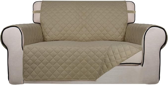 PureFit Reversible Quilted Sofa Cover, Water Resistant Medium Slipcover Furniture Protector, Washable Couch Cover with Non Slip Foam and Elastic Straps for Kids, Dogs, Pets (Loveseat, Beige/Beige) | Beige/Beige, Water Resistant Couch Protector, Washabl... by PureFit