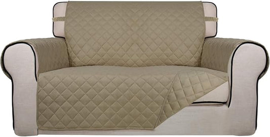 PureFit Reversible Quilted Sofa Cover, Water Resistant Medium Slipcover Furniture Protector, Washable Couch Cover with Non Slip Foam and Elastic Straps for Kids, Dogs, Pets (Loveseat, Beige/Beige) | Beige/Beige, Water Resistant Couch Protector, Washabl... by PureFit