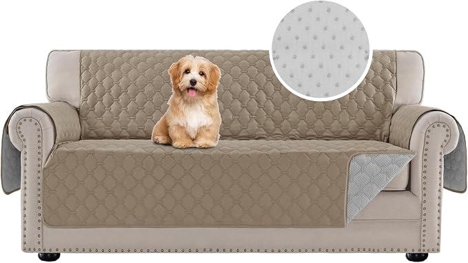 PrinceDeco Couch Covers for 3 Cushion Couch Quilted Sofa Slipcovers Water Resistant and Anti-Slip Furniture Protector Sofa Cover Pet Friendly Seat Width to 68"(Sofa, Taupe) - Image 2