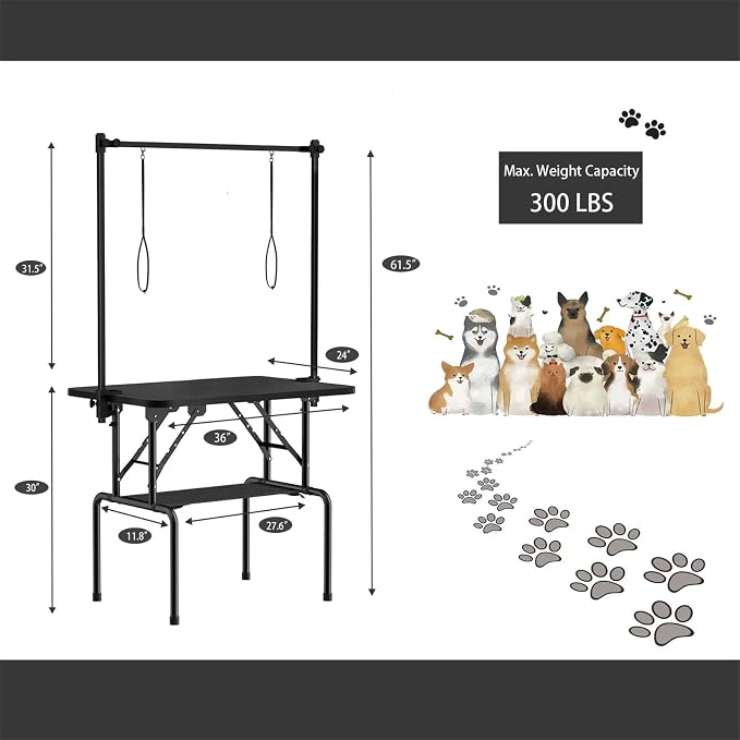 36 Inch Foldable Dog Grooming Table with Adjustable Arm, Nooses & Storage Basket - Non-Slip Pet Grooming Station for Dogs & Cats - Supports Up to 300 lbs (36 inches) - Image 3