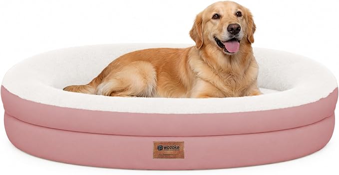 Waterproof Orthopedic Dog Bed for Large Dogs, Pink | Supportive Crate Foam Relieves Joint Pressure, 360°Bolsters, Waterproof Inner,Washable Cover, Non-slip Bottom by Wozoke