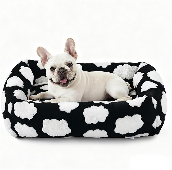 JOEJOY Small Dog Bed for Small Dogs, Rectangle Washable Orthopedic Dog Bed with Removable Zipper Cover, Cute Soft Calming Puppy Pet Bed with Jacquard Shaggy Plush & Non Skid Bottom by JOEJOY