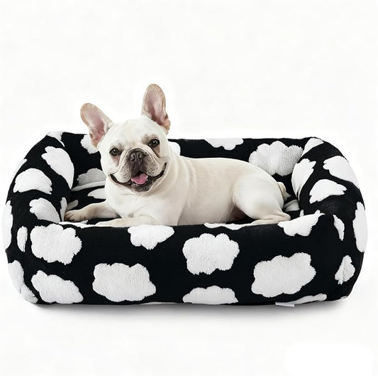 JOEJOY Small Dog Bed for Small Dogs, Rectangle Washable Orthopedic Dog Bed with Removable Zipper Cover, Cute Soft Calming Puppy Pet Bed with Jacquard Shaggy Plush & Non Skid Bottom by JOEJOY