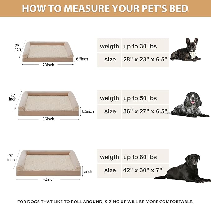 BFPETHOME Orthopedic Washable Large Dog Bed for Senior Dog Comfy Sleep | Waterproof Big Soft Pet Couch Bed for Dogs Relax with Removable Cover Supportive Egg Crate Foam Beige 36x27 Inch - Image 7