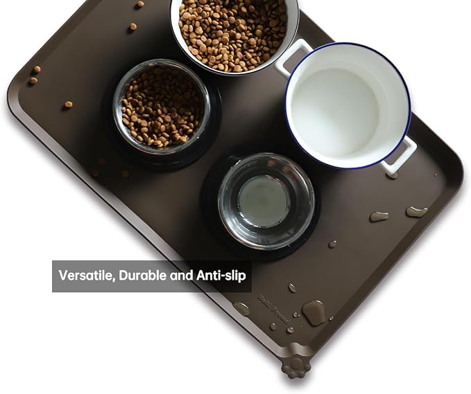 Hoki Found Large Silicone Pet Food Mats Tray - Non Slip Pet Dog Cat Bowl Mats Placemat - Dog Pet Cat Feeding Mat - Waterproof Dog Cat Food Mats -Pet Water Mats for Floors - Coffee - Image 4