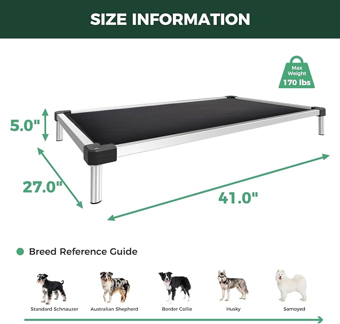FXW TitanNest Chew-Proof Elevated Dog Bed, Raised Cot for Indoor/Outdoor/Camping Use, Durable & Washable Padded Pet Bed for Medium Dogs, 41.0" L x 27.0" W x 5.0" H, Black - Image 7