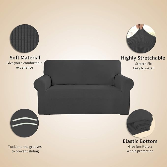 Easy-Going Stretch 4 Seater Oversized Sofa Couch Cover Dark Gray | 1-Piece Extra X-large Sofa Cover Furniture Protector Couch Soft with Bottom for Kids, Spandex Jacquard - Image 4