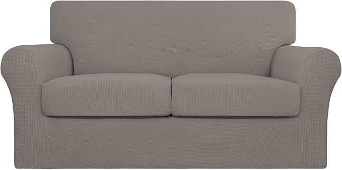 Easy-Going 3 Pieces Stretch Couch Cover Sofa Cover for Dogs Washable Sofa Slipcover for 2 Separate Cushion Couch Spandex Jacquard Fabric Elastic Furniture Protector for Pets, Kids (Taupe, Loveseat) by Easy-Going