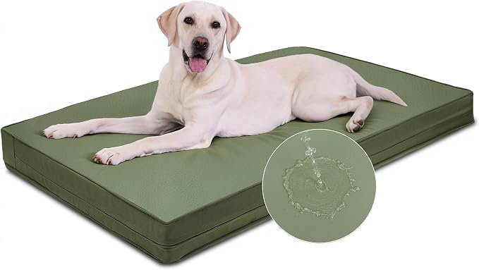 Vonabem Outdoor Dog Bed Waterproof Washable, XL Large Dogs Crate Pad 42 inch, Wipeable Leather Pet beds, Foam Anti-Slip Kennel Pads with Removable Cover Reversible, 41"x27" Green by Loveforfurrykids