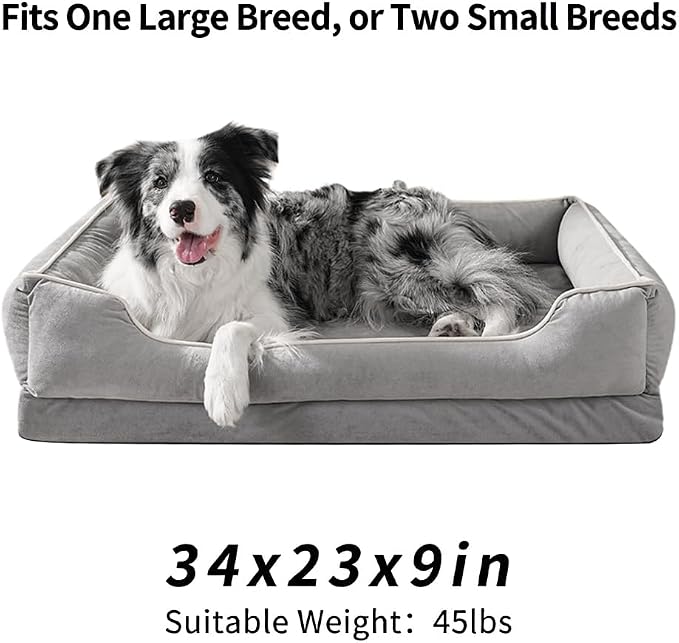 FAIRYPET Orthopedic Dog Bed for Medium to Large Dogs & Cats, Memory Foam Dog Bed with Washable Removable Cover, Top-Grade Dutch Velvet Fabric Pet Sofa Couch for Crate with Nonskid Bottom, Grey - Image 8