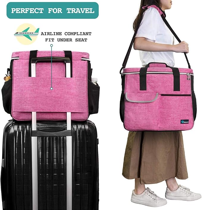 PetAmi Dog Travel Bag Organizer, Pet Travel Kit with 2 Food Containers & 2 Collapsible Dog Bowls, Pet Supplies Tote with Luggage Sleeve, Weekend Road Trip Camping Essentials, Pink, Large - Image 5