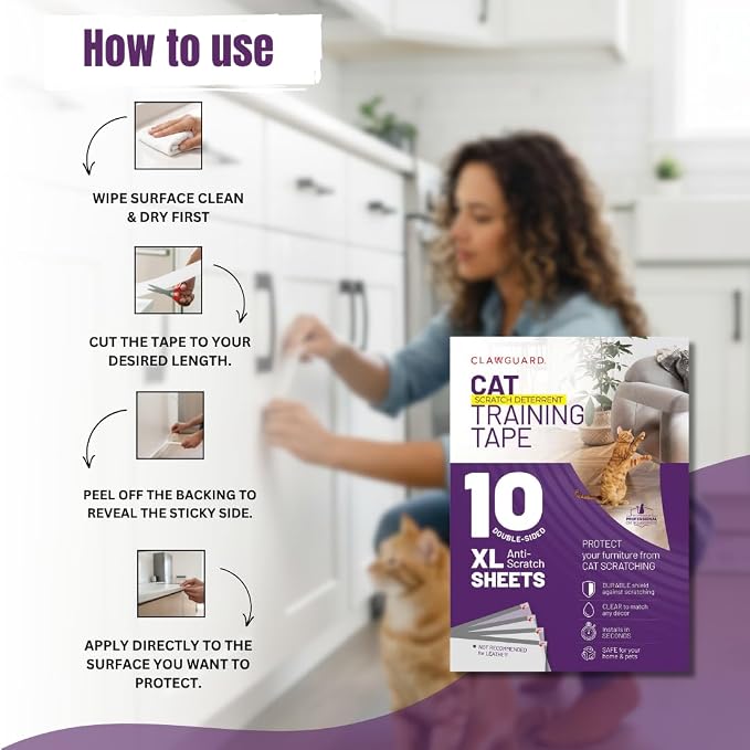 CLAWGUARD Cat Training Tape Sheets – 10 XL (17x11.5 in) Double-Sided Anti Scratch Shields – Cat Scratch Furniture Protector for Sofa, Couch & Surfaces - Image 3