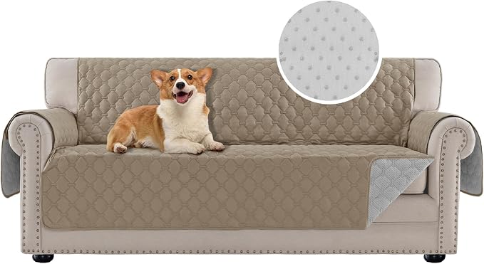 PrinceDeco Sofa Cover Couch Cover for 3 Cushion Couch Water Resistant Sofa Cover for Living Room Quilted Furniture Couch Cover Washable Couch Protector Width Up to 78"(Oversized Sofa, Taupe) by PrinceDeco