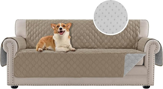 PrinceDeco Sofa Cover Couch Cover for 3 Cushion Couch Water Resistant Sofa Cover for Living Room Quilted Furniture Couch Cover Washable Couch Protector Width Up to 78"(Oversized Sofa, Taupe) by PrinceDeco