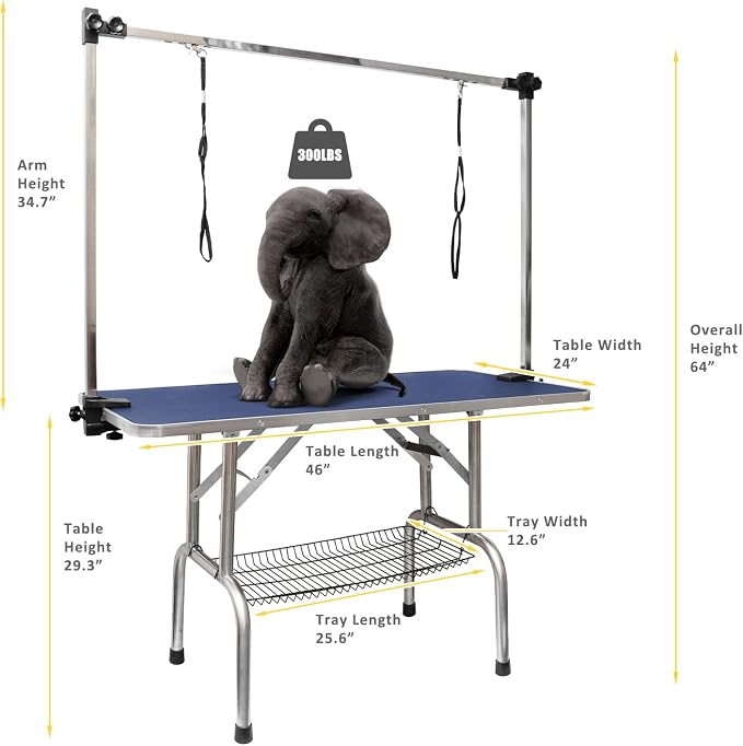 ROOMTEC 46" Dog Grooming Table,Foldable Home Pet Bathing Station with Adjustable Height Arm/Noose/Mesh Tray - Image 2