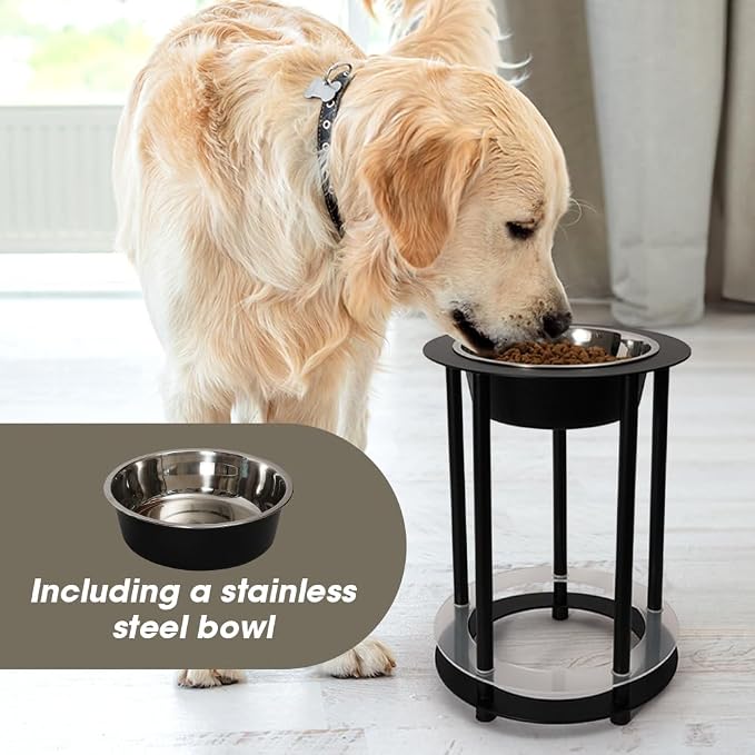Elevated Dog Bowls, 32oz Stainless Steel Bowl, 3 Height Adjustable Single Dog Bowl Stand Raised Water Feeder for Large, Medium, Small Dog(Bowl Included) - MK2072A(Black) - Image 4