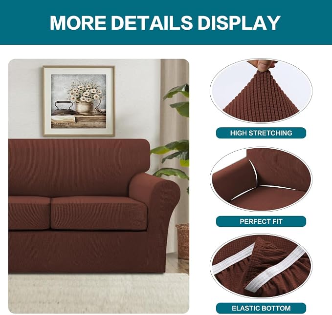 Turquoize 4 Piece Sofa Covers for 3 Cushion Couch Sofa Slipcover Soft Couch Cover for Dogs-Washable Sofa Furniture Cover with 3 Individual Cushion Covers (3 Cushion Sofa, Burnt Brick) - Image 4