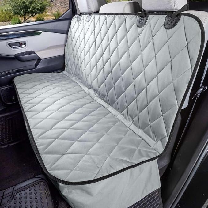 4Knines Back Seat Pet Cover for Dogs w/o Hammock – 54" Wide, Waterproof Car Seat Cover, Non-Slip, Heavy-Duty – Fits Cars, SUVs, Small Trucks – 2 Seat Belt & Latch Access – Back Seat Protector (Grey) by 4Knines