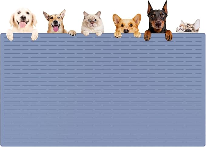 XXXXL Largest Pet Food Mat, 51.2"x25.6"(130cmx65cm) Silicone Dog Mats for Food and Water, Nonslip Pet Feeding Mats for Floors,Dog Cat Bowl Mat with Raised Edges, Lake Blue by WelcometoULTIBE