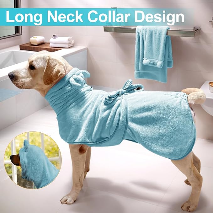 Medium to Large Size Dog Bathrobe, Quick Drying Super Absorbent, Warm Dog Towels, Adjustable Hoodies and Belts for Dog Bath Products (Blue,4XL) - Image 5
