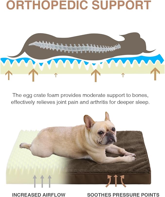KSIIA Orthopedic Dog Bed for Medium Dogs with Waterproof Lining,Brown,29x18 | Deluxe Soft Plush Dog Crate Bed, Washable Pet Mat with Removable Cover & Egg Crate Foam for Medium Dogs Sleeping & Relaxing - Image 2