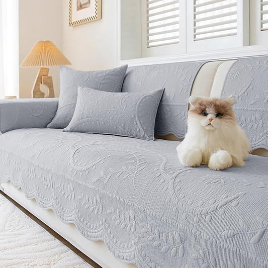 Leaf Floral Cotton Quilted Dog Couch Cover for Sofa Farmhouse Rustic Embroidered Sectional Couch Cover Soft Anti-Slip Sofa Slipcover Furniture Protector for Kids, Pets (Grey,36"x63") by WelcometoXSlive