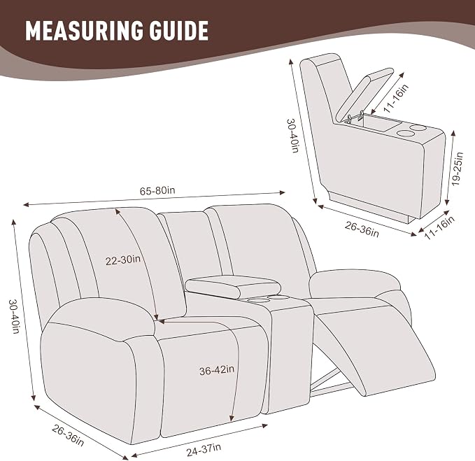 KinCam Loveseat Recliner Covers with Middle Console Slipcover, Light Coffee | Stretch Recliner Sofa Covers for 2 Seat Couch Cover, Jacquard Furniture Protector Covers with Elastic Bottom for Kids, Pets - Image 3