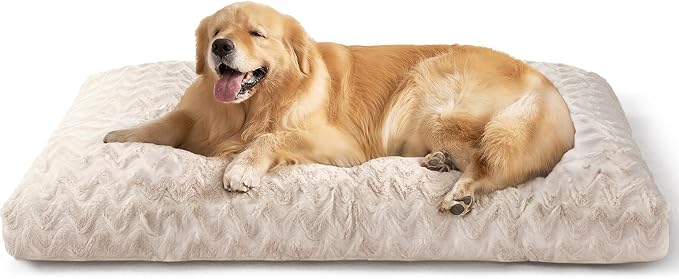 EHEYCIGA Washable XL Dog Bed for Crate 41x27 Inch, Kennel Pad for Extra Large Dogs Up to 65 lbs, Plush and Comfy Pet Sleeping Mat, Beige by EHEYCIGA
