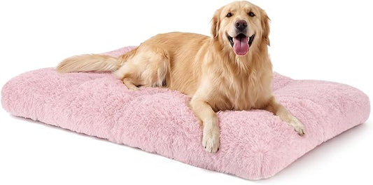 JOEJOY Large Dog Bed Crate Pad, Deluxe Plush Washable Dog Beds Fulffy Soft Kennel Pad Anti-Slip Pet Sleeping Mat for Extra Large Medium Small Dogs, 44" x 32", Pink by JOEJOY