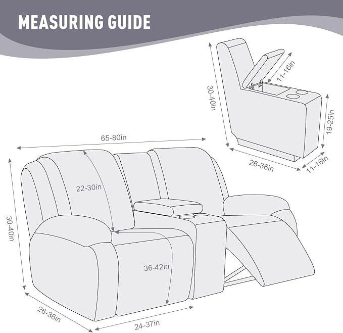 KinCam Loveseat Recliner Covers with Middle Console Slipcover, Silver Gray | Stretch Recliner Sofa Covers for 2 Seat Couch Cover, Jacquard Furniture Protector Covers with Elastic Bottom for Kids, Pets - Image 3