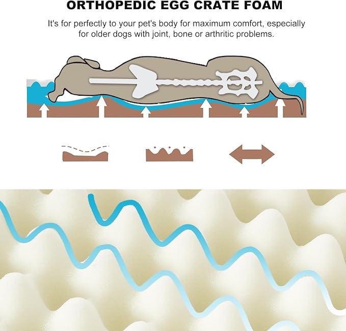 JOYELF XXLarge Dog Crate Bed Mats Orthopedic Dog Bed,Egg Crate Foam Dog Mat with Removable Cover, a Squeaker Toy as Gift - Image 3
