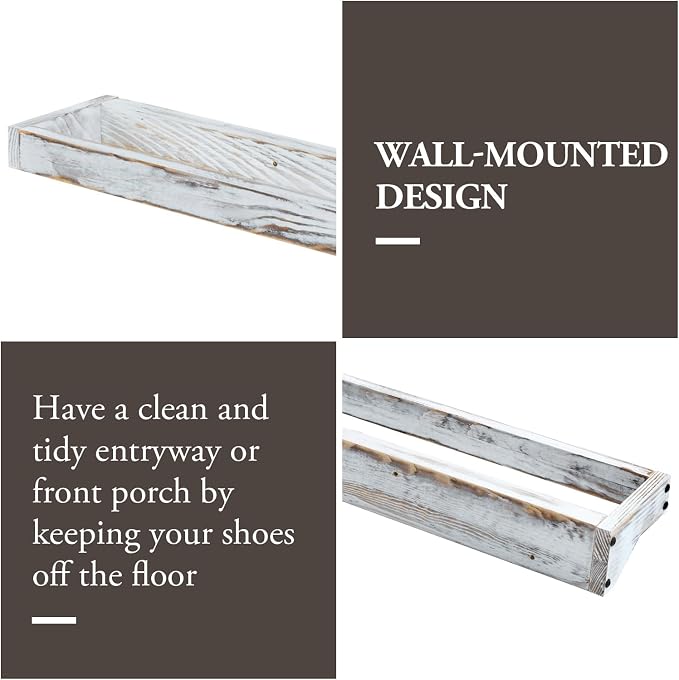 MyGift 30 Inch Shabby White Washed Solid Wood Wall Mounted Shoe Hanger Storage Rack, Hanging Shoes Organizer Shelf for Closet Mudroom Entryway, Set of 2 Holds 6 Pairs - Image 4