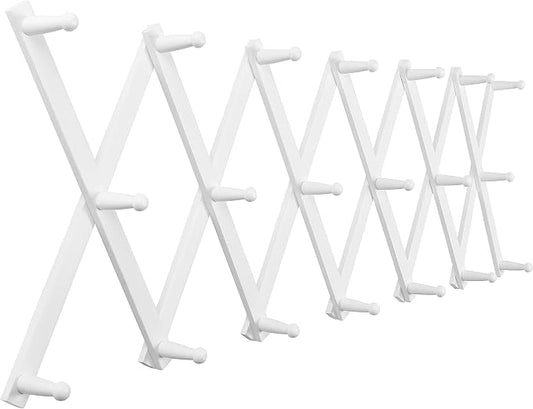 SKOLOO Hat Rack for Wall with 20 Hooks, Solid Wooden, Modern, Expandable Coat Rack Wall Mount for Coats, Hats, Bags, Baseball Caps, White by SKOLOO