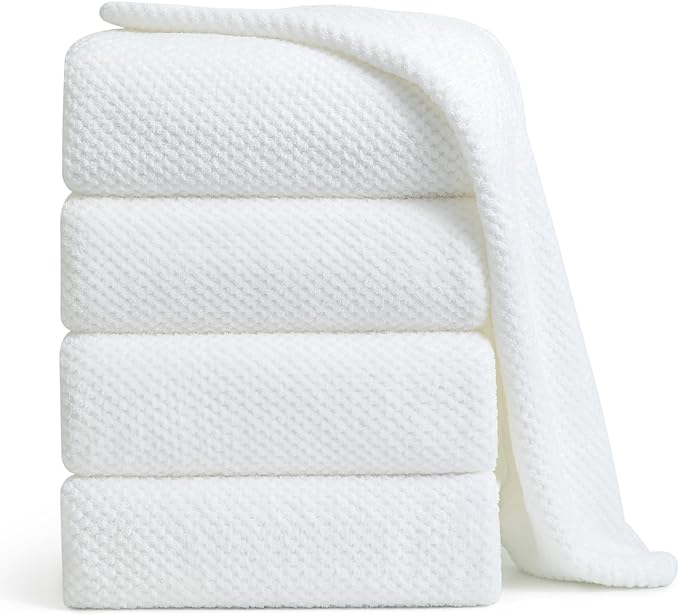 Smuge Bath Towel Set, 4-Piece 35x70 Inches, Extra Large Microfiber Bath Towels, Quick Dry, Lightweight, Soft, Highly Absorbent, White by Smuge