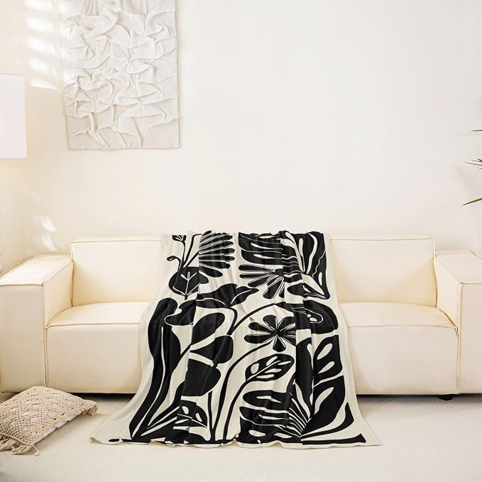 Erosebridal Boho Floral Couch Cover 91" X 118" Black Flower Sofa Cover Vintage Abstract Floral Leaves Couch Protector Aesthetic 70S Modern Sofa Protector for Cushion Couches Sofas, Washable Non Slip - Image 6