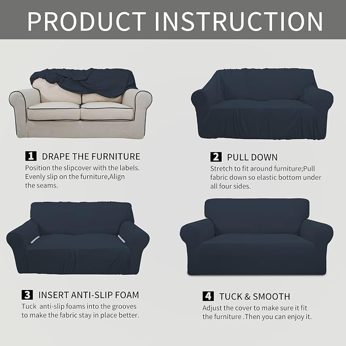 Easy-Going Stretch Oversized Chair Slipcover with Arm Washable Dark Blue | 1-Piece Large chair covers armchair Furniture Protector for Living Room chair and a half cover Soft For Kids, Pet. - Image 6