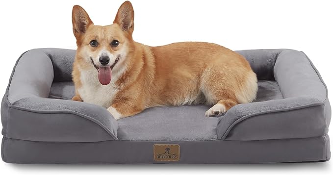 Bedfolks Orthopedic Dog Bed, Waterproof Dog Sofa Bed for Large Dogs, Egg Foam Pet Couch Bed with Removable Washable Cover and Nonslip Bottom, Dark Grey by Bedfolks