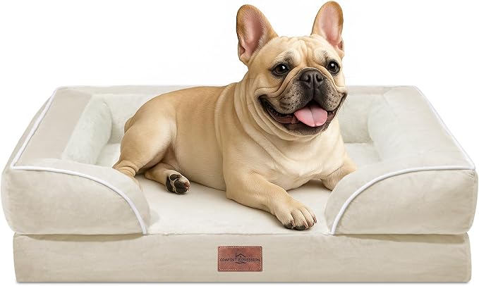 Comfort Expression Orthopedic Dog Bed for Medium Size Dog with Bolster | Waterproof Dog Couch Bed with Washable Cover & Non-Slip Bottom, Supportive Egg Crate Foam Medium Pet Bed, 30x20 Inch by ComfortExpression