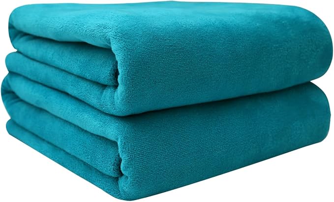 JML Large Microfiber Bath Towels Set, 2 Pack, 30" x 60", Teal | Soft, Absorbent, Quick Drying, Lint-Free, Fade Resistant, Use for Salon, Hair Wrap, Fitness, Sport, Yoga by JML