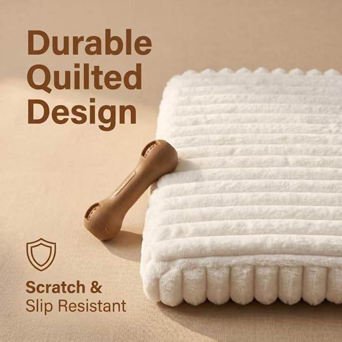 Dog Beds for Medium Small Dogs, Orthopedic High Density Egg Crate Foam Pet Bed with Waterproof Liner, Ribbed Plush with Washable Cover & Durable Edges, M (29.1"x19.7"), Cream - Image 8