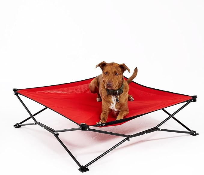 Coolaroo On-The-Go Elevated Dog Bed - Foldable Pop-Up Travel Dog Bed with Breathable, Moisture-Resistant Fabric, Carry Bag Included, Lightweight & Portable, Red, Extra Large - Image 2
