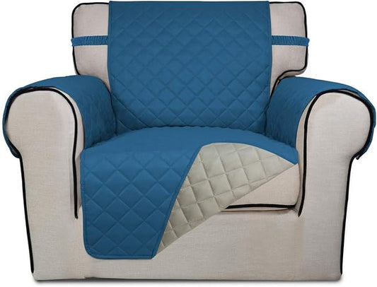 PureFit Reversible Quilted Sofa Cover, Water Resistant Slipcover Furniture Protector, Washable Couch Cover with Non Slip Foam and Elastic Straps for Kids, Pets (Small, Peacock Blue/Beige) | Peacock Blue/Beige, Water Resistant Couch Protector, Washable ... by PureFit