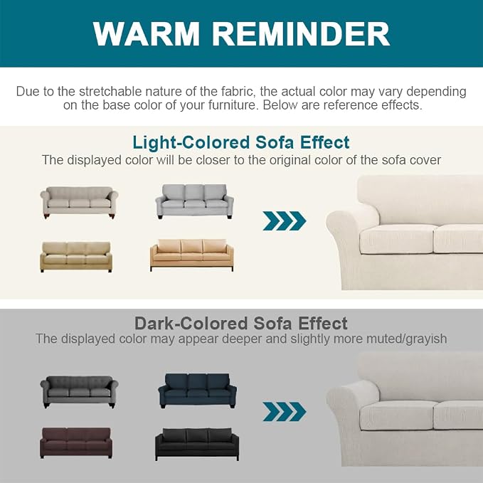 Turquoize 4 Piece Sofa Covers for 3 Cushion Couch Sofa Slipcover Soft Couch Cover for Dogs Washable Furniture Cover with 3 Individual Large Cushion Covers Feature Fabric (Large Sofa, Ivory) - Image 6