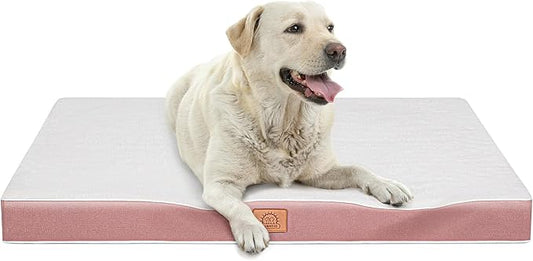 Sunheir Washable Orthopedic Extra Large Dog Bed, Waterproof Dog Crate Bed | Big Removable Cover, Egg Crate Foam Support, Anti-Slip Bottom, Machine Washable Soft Pet Bed Mat for Crate, 44" Pink by SUNHEIR
