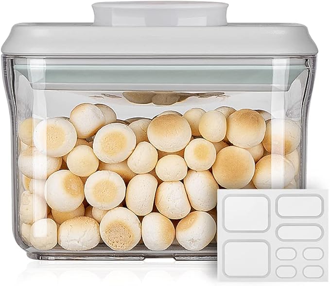 Ankou Airtight Food Storage Container - 0.32 QT （380ml Small Pop Up Food Containers With Lids, Bpa Free Stackable Container for Sugar Tea Candy- 8 Labels - Clear by ANKOU
