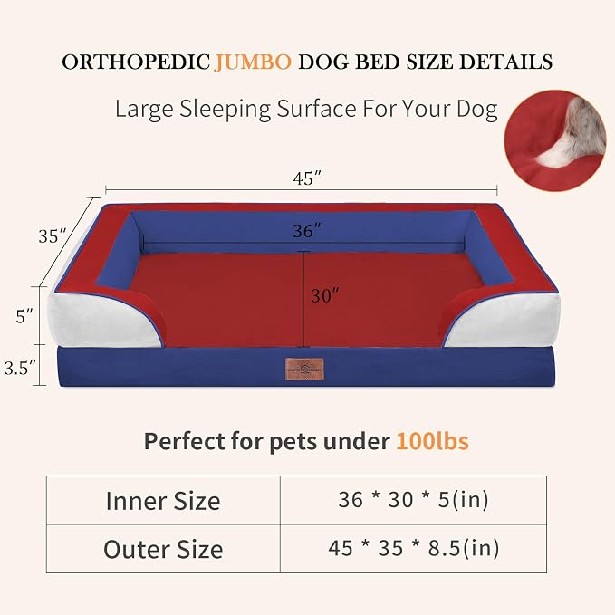 Comfort Expression Orthopedic Dog Bed for Extra Large Dogs with Bolster | Waterproof Dog Couch Bed with Washable Cover & Non-Slip Bottom, Supportive Egg Crate Foam XL Pet Bed, 45x35 Inch - Image 7