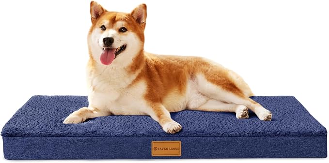 Patas Lague Orthopedic Large Dog Bed Pet Sofa Mat 36''X24'' Navy Blue | Egg-Crate Foam Dog Couch For Large Sized Dogs, Waterproof Removable Washable Cover, Soft Pet Crate Bed With Nonskid Bottom by PatasLague