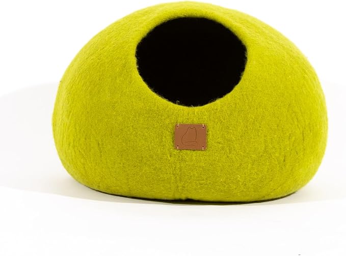 Best Aesthetic Cat Bed - Premium Felted Wool Cat Cave Bed - Cozy Peekaboo Round Cave for Large or Small Cats (Large, Citrus Green) by FuzzyCove